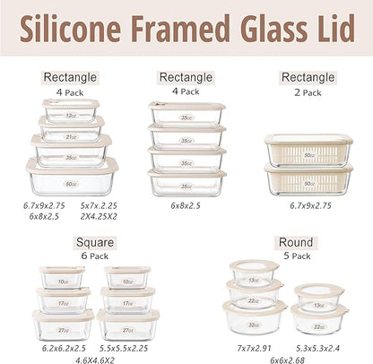 Urban Green Glass Food Storage Containers with Glass Lids, Microwave Safe Food Container Set, Airtight Food Container Set, LeakProof, 100% Plastic Free, White Color, 4pack