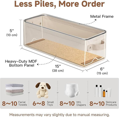 StorageWorks Narrow Storage Bins, Small Basket for Closet and Shelves, Fabric Closet Organizer Storage Bins with Handles, Toilet Paper Storage Baskets, Beige, Cool Cotton, 2-Pack