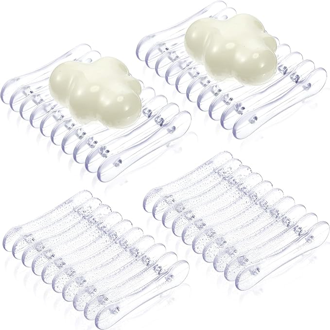 Plastic Bar Soap Holder Soap Saver Tray Bar Dish Self Draining Dishes for Sponge Dryer Bathroom Toilet Shower Kitchen Restaurant Counter(Clear,4 Pieces)