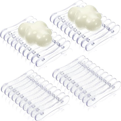 Plastic Bar Soap Holder Soap Saver Tray Bar Dish Self Draining Dishes for Sponge Dryer Bathroom Toilet Shower Kitchen Restaurant Counter(Clear,4 Pieces)