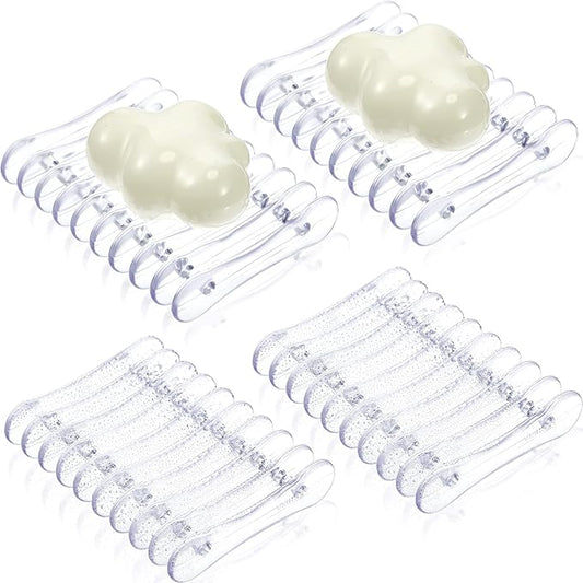 Plastic Bar Soap Holder Soap Saver Tray Bar Dish Self Draining Dishes for Sponge Dryer Bathroom Toilet Shower Kitchen Restaurant Counter(Clear,4 Pieces)