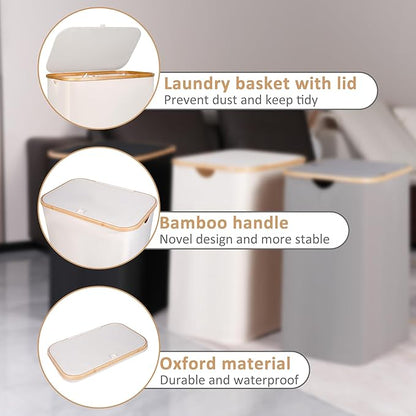 iEGrow 150L Laundry Basket with Lid, Large Laundry Hamper with Bamboo Handle, Collapsible Dirty Clothes Hamper Organizer with 2 Removable Inner Bags for Clothes Towels - Beige