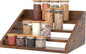 4 Step Spice Rack Organizer for Cabinet, Robust Wooden Display Riser Shelf Seasoning Organizer for Countertop Cupboard Pantry, Condiment Jar Kitchen Storage Holder Super Sturdy Stand, Rusitc Brown