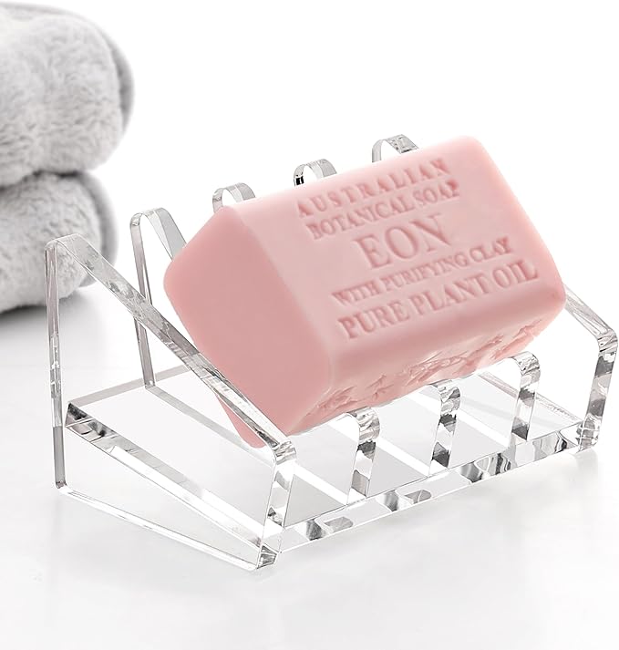 Acrylic Bar Soap Holder, 8MM Thick Clear Anti-Slip Self Draining Soap Dish for Shower, Bathroom, Kitchen, Bath Tub, Countertop, Easy Clean