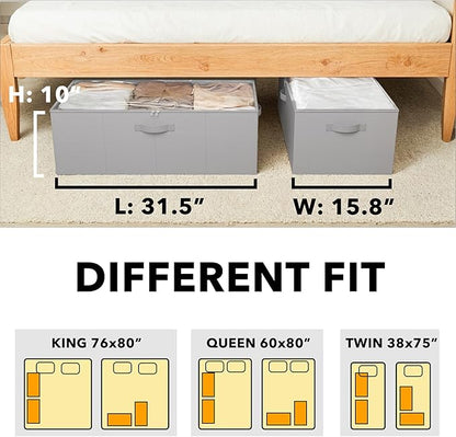 SpaceAid 2 Pack 10" High Under Bed Storage Containers, Large Underbed Storage Organizer Bins with Lids for Bedroom, Dorm, Clothes, Closet Organization, Bed Sheets and Blankets (Gray)
