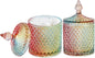 Colorful Home Decorative Jar Qtips Holder Dispenser Glass Storage Container Bathroom Counter Vanity Organizer for Bath Salts/Swabs/Rounds Makeup Sponges Toothpick Jewelry (Rainbow, 10 oz,