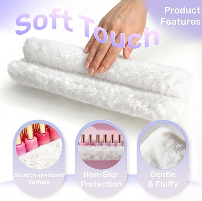 Care&More YJ 15 Inch Nail Polish Shelves, 4-Pack Fluffy Nail Polish Rack for Storing Nail Bottles, Sunglasses, Essential Oils, Plush Soft White