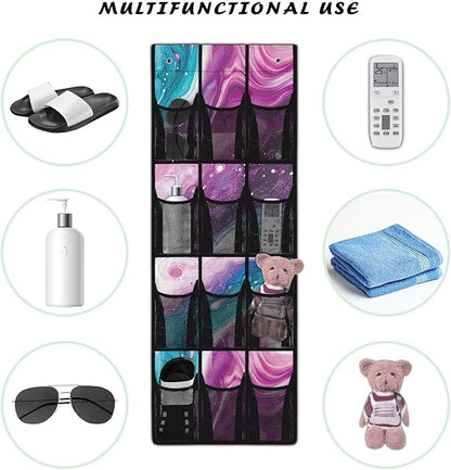 Marble Pattern Shoe Organizer Door Hanger,Storage for Small Spaces,Over the Door Shoe Organizer with 12 Mesh Large Pockets