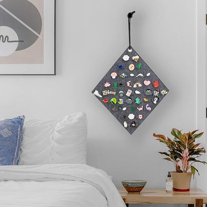 PACMAXI 4 Pieces Hanging Brooch Pin Storage Organizer, Wall Display Banners for Enamel Pins, Buttons and Label Collections, Hold Up to 172 Pins.(Bag Only) (4 Pieces-Grey)