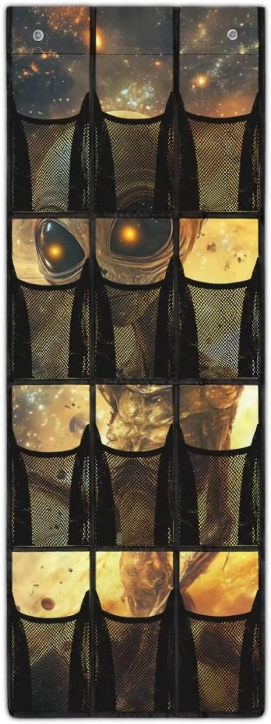 Alien Over the Door Shoe Organizer with Pockets 4 Shelf Large Shoe Organizer Door Hanger for Bathroom Small Spaces Apartment Bedroom Closet Door Hanging Storage Bag