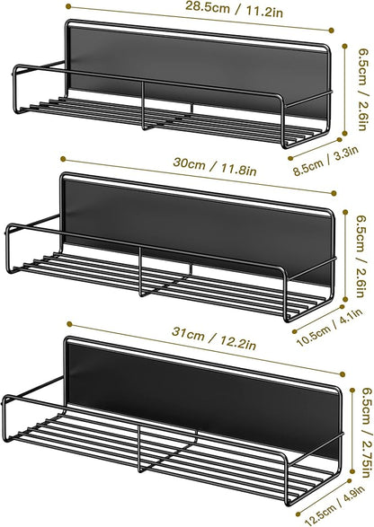 Mystozer 3 Pack Magnetic Spice Rack Organizer,Space Saver for Refrigerator and Whiteboard, Metal Fridge Shelf for Kitchen,Laundry Room,Barbecue Grill,Coffee Maker,Microwave Home Organization(Black)