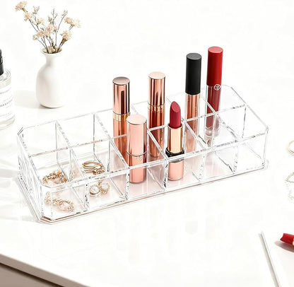 4-Pack 12-Slot Acrylic Lipstick Organizer, Lipstick Holder, Lip Gloss Organizer, Cosmetic Storage Display, Perfect Storage Solution for Drawer, Vanity, Bathroom, and More