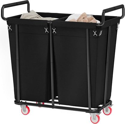 Gewudraw Large Laundry Hamper with Wheels, 2 Bag 360L Big Rolling Laundry Basket Sorter Cart, Extra Large Clothes Hamper, Heavy Duty Laundry Basket Organizer for Laundry Room, Bathroom