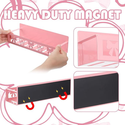 Beeveer 2 Pack Sweet Bow Magnetic Spice Rack for Refrigerator Metal Magnet Basket Shelf for Fridge Seasoning Storage Organizers Home Decor Kitchen Accessories (Pink)