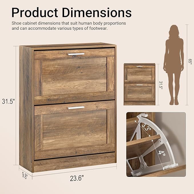 Haotian Shoe Cabinet Storage for Entryway, Narrow Shoe Cabinet with Two Flip Drawers to Save Space, Shoe Rack Cabinet for Front Door Entrance Hallway (Nature)