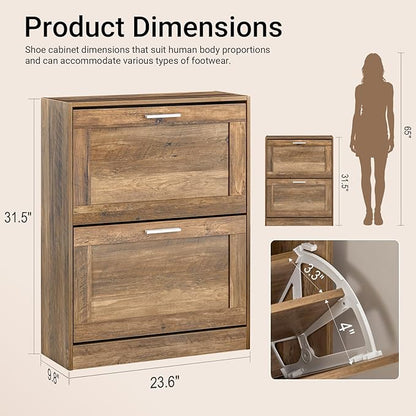 Haotian Shoe Cabinet Storage for Entryway, Narrow Shoe Cabinet with Two Flip Drawers to Save Space, Shoe Rack Cabinet for Front Door Entrance Hallway (Nature)