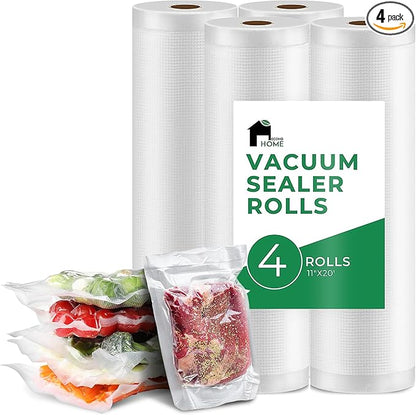 EconoHome 11"x20' Heavy Duty Vacuum Seal Bags for Food 4 Pack - Commercial-Grade, Airtight & Leakproof Plastic Vacuum Storage Bags for Sous Vide, Meal Preparation, Processing & Dry Aging Meat