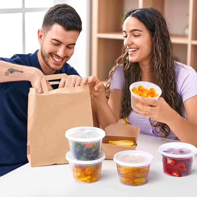 AOZITA 64 Sets 16 oz Plastic Deli Containers With Lids, Airtight Food Storage Containers, Freezer/Dishwasher/Microwave Safe, Takeout Meal Prep Storage