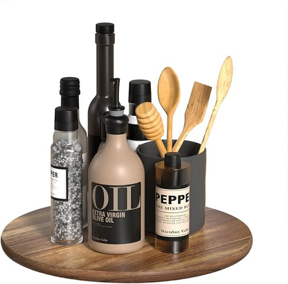 Lazy Susan for Table Top Bamboo Lazy Susan Turntable for Cabinet Kitchen Countertop Organizer for Condiment Bathroom Counter Organizer Decor Sink Tray Acacia Wood 13.2 Inch
