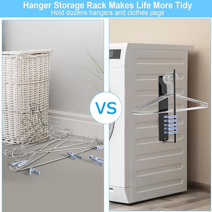Hanger Organizer Magnetic Hanger Holder for Washing Machine Laundry Room Organization, Black Hanger Stacker Hanger Stand Rack Coat Hanger Organizer Stacker for Adult Kids Velvet Pants Hangers Storage