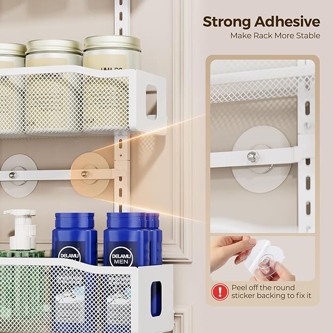 Delamu 8 Tier Over the Door Pantry Organizer, 2in1 Hanging or Wall Mount Spice Rack Seasoning, Adjustable Heavy-Duty Pantry Door Organizer and Storage for Kitchen Cabinet and Bathroom, 15.3" White