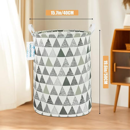 Laundry Basket Canvas Fabric Collapsible Organizer Basket for Storage Bin Toy Bins Gift Baskets Bedroom Clothes Children Nursery Hamper (Grey triangle)