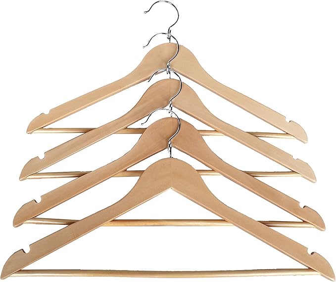 Proman Products KSA9020 15" Kascade Wooden Hangers 50 Pack for Women and Kids Clothing, Unique Ring Design, Space Saving Pants Clothes Hanger with Pants Bar and Shoulder Notches, Natural