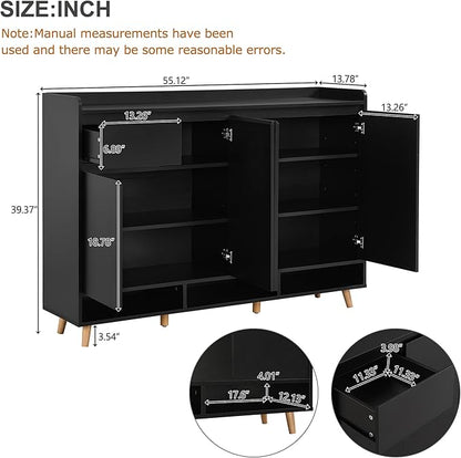 JIVOIT Shoe Cabinet with Adjustable Shelves, Drawer, Sleek and Contemporary Shoe Rack with Solid Wood Legs, Minimalist Home Organizer Storage Sideboard for Entryway, Living Room (Black,167)