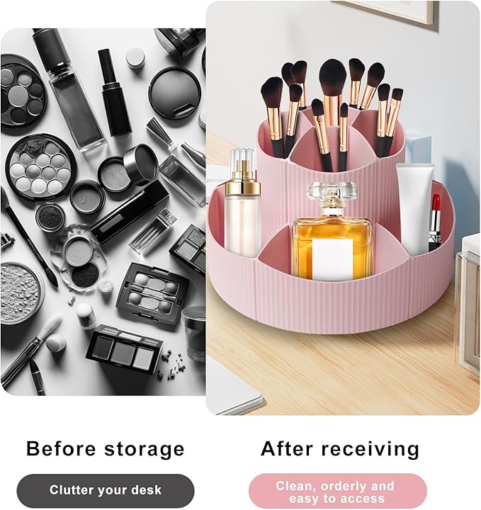 DASITON 360° Rotating Makeup Brush Holder Organizer,Large Capacity Makeup Organizer Countertop,11 Slots Makeup Brush Holder,Cosmetic Organizer,Cosmetic Display Cases for Vanity,Desktop,Bathroom(Pink)