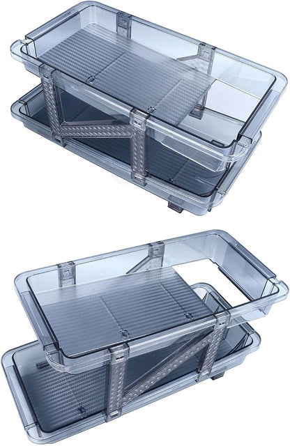 Auto Rolling Soda Can Dispenser Blue Organizer 2 Tier Adjustable Width Drink Container Holder for Fridge
