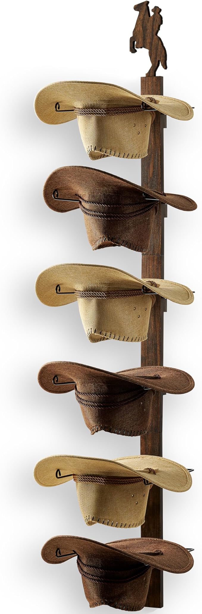 P-ALADIN Cowboy Hat Holder with Horse Decor, Cowboy Hat Rack for Wall, 6-Piece Wall-Mount Western Hat Organizer with Wooden Board – Storage Hat Holder Organizer