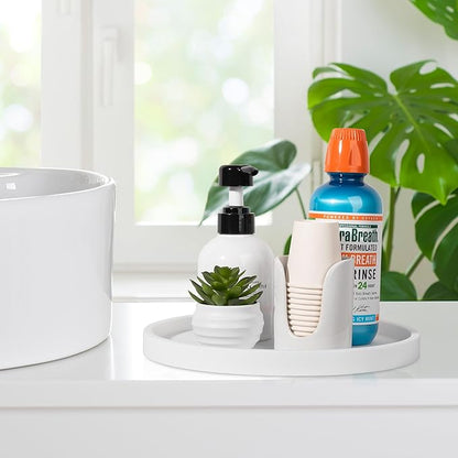 Silicone Bathroom Tray Round Vanity Tray Decorative Soap Holder Kitchen Countertop Organizer Coffee Table Decor for Candle, Perfume, Plant, 10 Inch, White