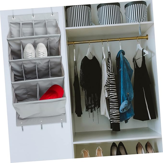 Ciieeo Multi-layer over The Door Organizer Hanging Storage Bag for Shoes Accessories Breathable Space-saving for Home Office Gray