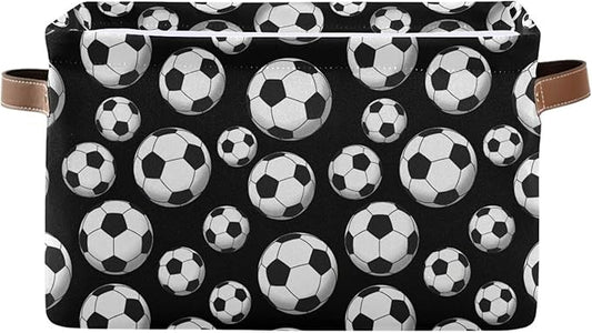 Football Soccer Large Storage Basket Cube Storage Bin Canvas Fabric Organizer Handles Collapsible Decorative for Clothes Toys Bedroom