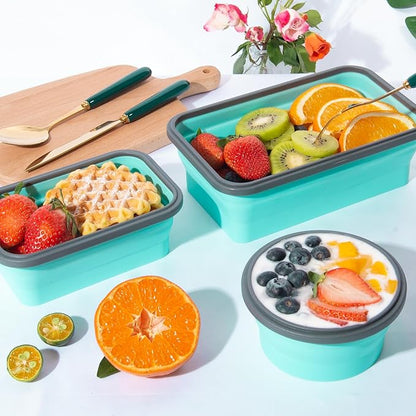 Sudaya 4 Pack Collapsible Food Storage Containers With Lids, Collapsible Storage Containers Sets Silicone Collapsible Bowls For Camping, RV Accessories, Travel Trailer Must