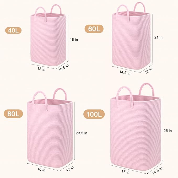 Artfeel Laundry Basket,Woven Cotton Rope Laundry Hamper,100L Versatile Storage for Dirty Clothes,Baby Toys,and Blankets in Bathroom, Nursery,and Living Room