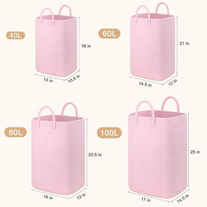 Artfeel Laundry Basket,Woven Cotton Rope Laundry Hamper,100L Versatile Storage for Dirty Clothes,Baby Toys,and Blankets in Bathroom, Nursery,and Living Room