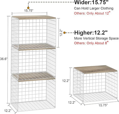 Closet Organizers And Storage Shelf, 3Pack Stackable Closet Storage Bin Basket For Clothes Sweaters With Top Board, Widened Opening, Heightened Height, Large Capacity Sturdy Clothing Storage Organizer
