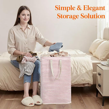 Lifewit 75L Large Collapsible Laundry Hamper, Tall Foldable Dirty Clothes Baskets Waterproof, Freestanding Design with Easy Carry Handles in Dorm Bedroom Bathroom College, Pink