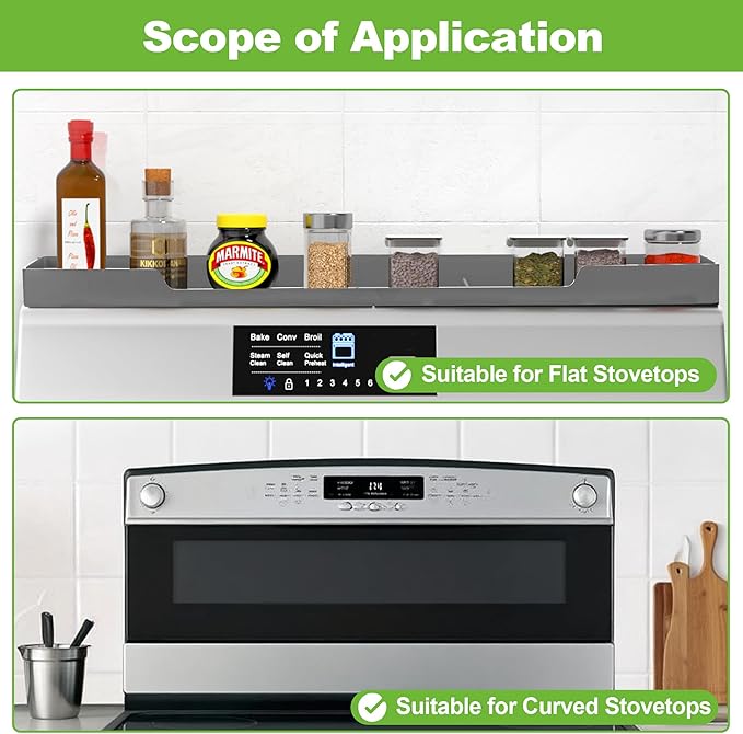 30 Inch Magnetic Stove Top Shelf | 3-Zone Kitchen Organizer with Anti-Slip & Anti-Fall Design | Heat Resistant (-40°F to 446°F) Food-Grade Silicone Spice Rack for Flat-Top Stoves, Grey
