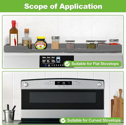 30 Inch Magnetic Stove Top Shelf | 3-Zone Kitchen Organizer with Anti-Slip & Anti-Fall Design | Heat Resistant (-40°F to 446°F) Food-Grade Silicone Spice Rack for Flat-Top Stoves, Grey