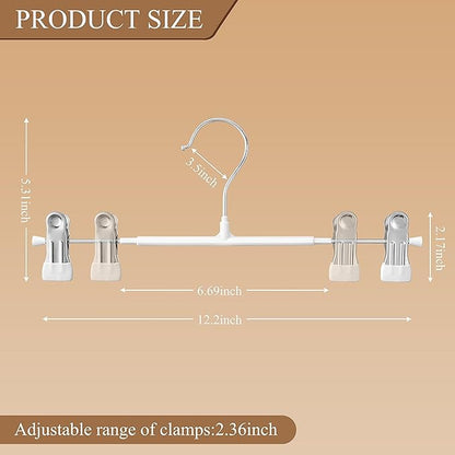 50PACK Pants Hangers with Clips Adjustable Skirt Hangers for Women White Metal Non-Slip Trousers Hanger Heavy Duty Space Saving Clothes Hanger for Shorts,Jeans,12Inch