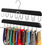 2 Pack Tie Rack Belt Hanger with 20 Foldable Metal Hooks, Space Saving Necktie Organizer for Men Wooden Belt Tie Organizer for Tank Tops Bras Cami Scarves