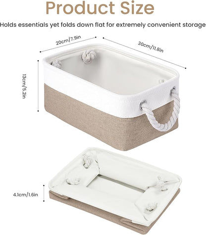 Storage Baskets for Shelves 11.8x7.9x5.2 Inch, Foldable Fabric Storage Bins with Handles, Small Storage Baskets for Organizing Closet, Office, Home Organization (1-Pack, White&Khaki)