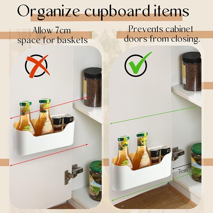 Wonderjune 4 Pack Adhesive Cabinet Door Organizer, Lid Organizer Wall Mounted Pantry Door Organizer Bin Holder for Lid Wall Organizer for Kitchen RV Bathroom (Classic,Same Size)