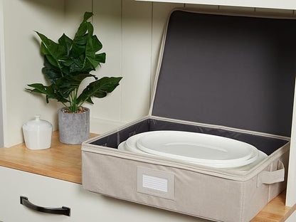 Covermates Platter Storage Box – Serveware & China Storage Container with Dual Zippers, ID Window, Reinforced Handles & Structured Walls for Platter, Dish & Serving Tray Protection, Beige Heather