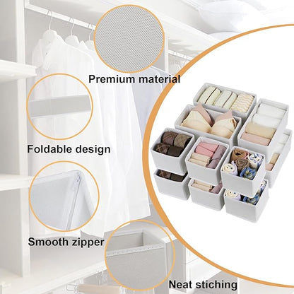 Fordonral Drawer Organizer Clothes, Foldable Fabric Dresser Organizer Closet Organizers and Storage Box for Underwear,Folded Clothes,Baby Clothing,Socks,Bra,Towels,Ties(6M+6S,White)