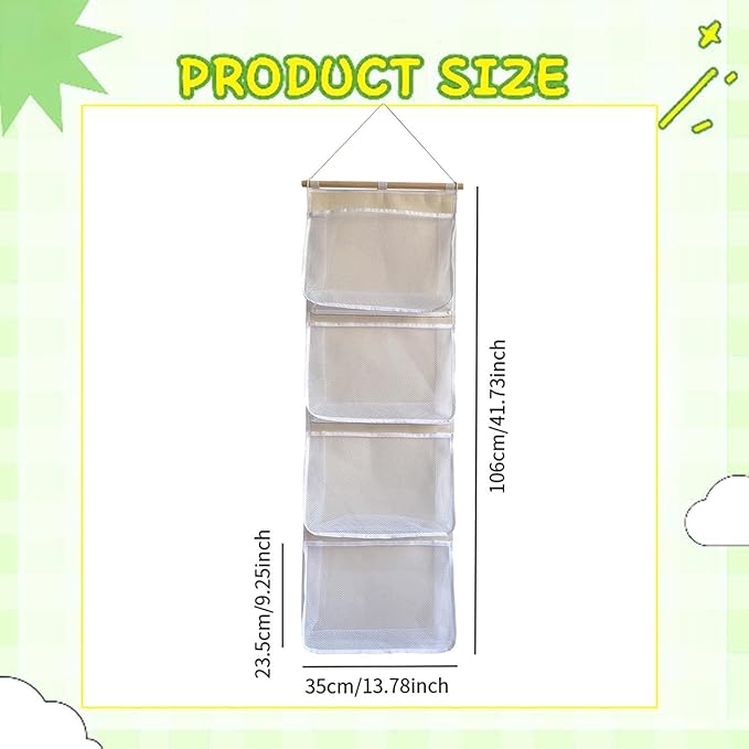 Fenteer Over Door Organizer,Hanging Storage Organizer,Stuffed Animal Storage, Accessory Holder for Shoes Girl Nursery Boy, White