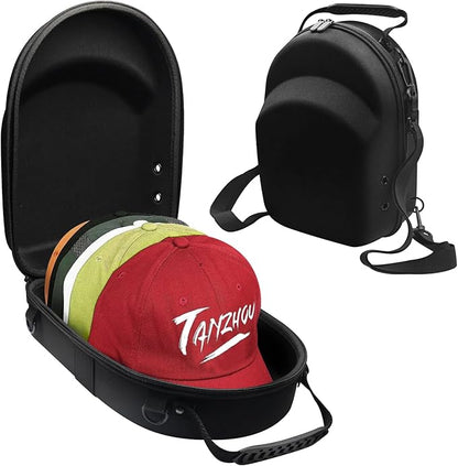 Hard Hat Travel Case for Baseball Caps 1 Piece Black - Hat Protector with Handle, Adjustable Shoulder Strap & Luggage Strap, Stores 6 Hats for Travel, Home, Gifts