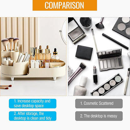 360 Rotating Spinning Makeup Organizer - Cosmetic Skincare Organizer with Brush Holder - Countertop Display Case